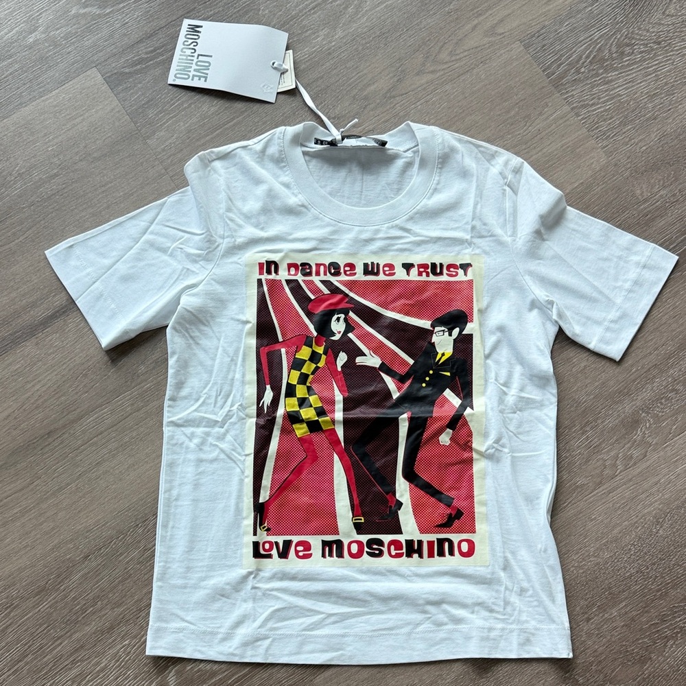 Love Moschino White T-Shirt with Red and Black Graphic